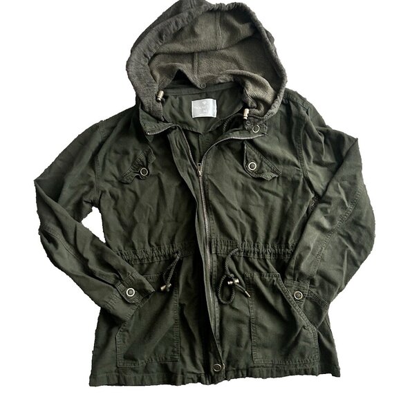 Vanity Hooded Utility Anorak Jacket Pockets Full Zip Olive Green Womens Medium - Picture 1 of 10